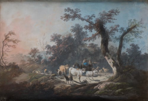 JEAN BAPTISTE PILLEMENT, "Paisaje con pastores y ganado", 1