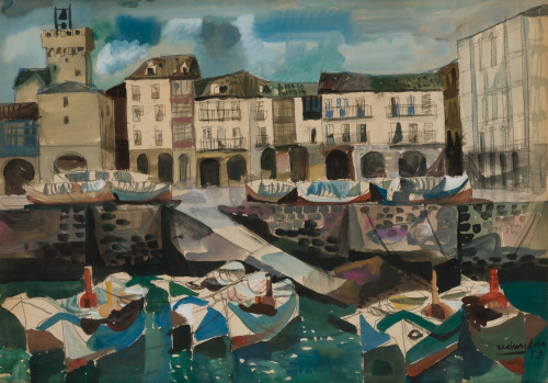 AGUSTÍN REDONDELA, "Puerto", 1958, Gouache y grafito sobre 