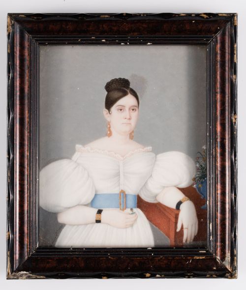 FOURCADE , "Retrato de dama", 1837, Gouache sobre marfil