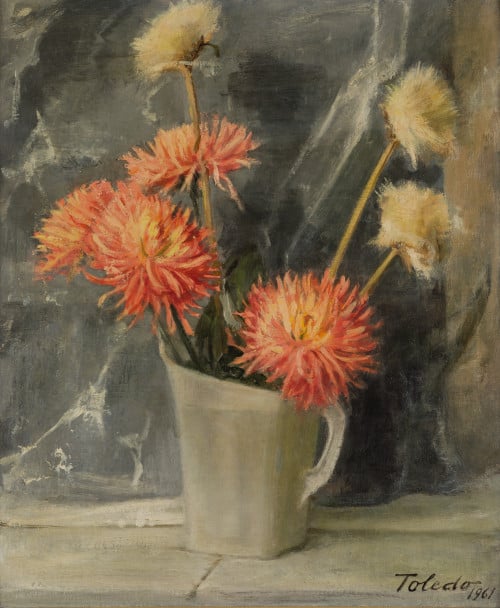 GREGORIO TOLEDO, "Jarrón con flores", 1961, Óleo sobre lien