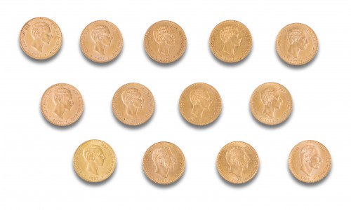 ARRAS, 13 MONEDAS DE ORO DE 25 PTS. DE ORO ALFONSO XII