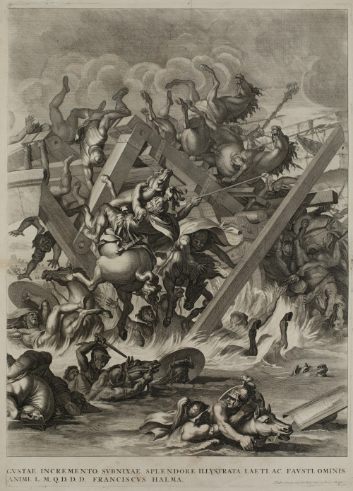 FRANÇOIS HALMA, "Batalla del Puente Milvio", Grabado