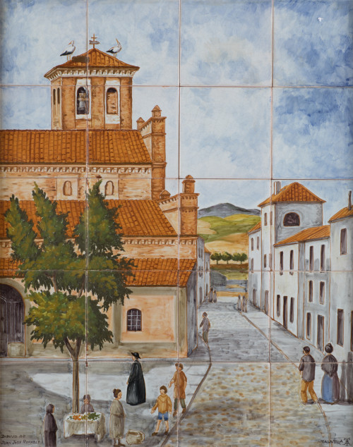 "Calle de pueblo", panel compuesto por 20 azulejos de cerám