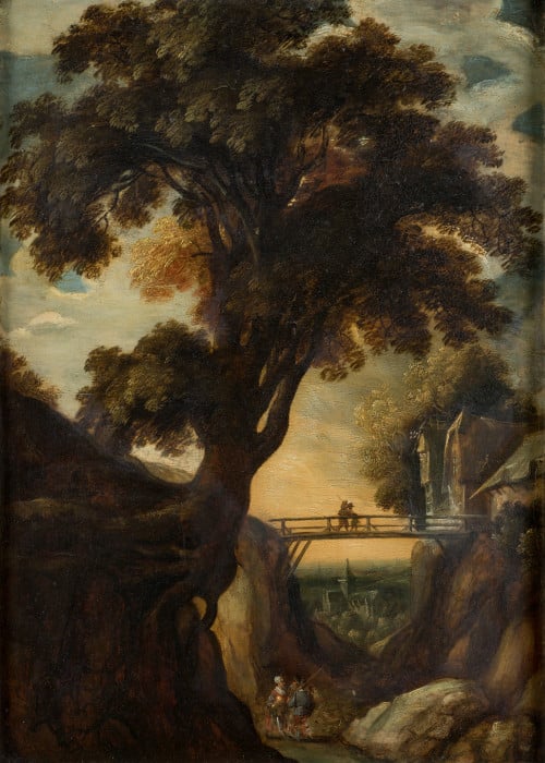 CÍRCULO DE LODEWIJK DE VADDER, "Paisaje con puente", Óleo s