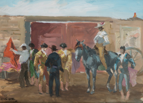 ANTONIO CASERO, "A las puertas de la plaza", Gouache sobre 