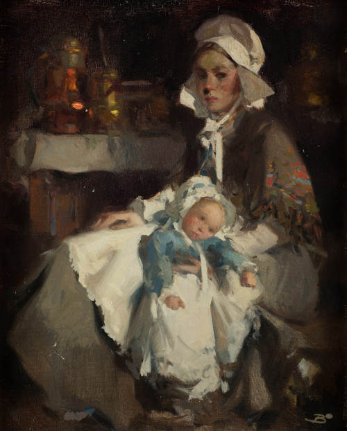 JOSÉ BARDASANO Y BAOS, "Maternidad holandesa", Óleo sobre c