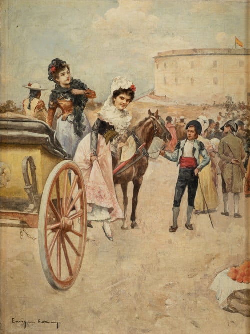 ENRIQUE ESTEBAN Y VICENTE, "Damas con mantilla llegando a l