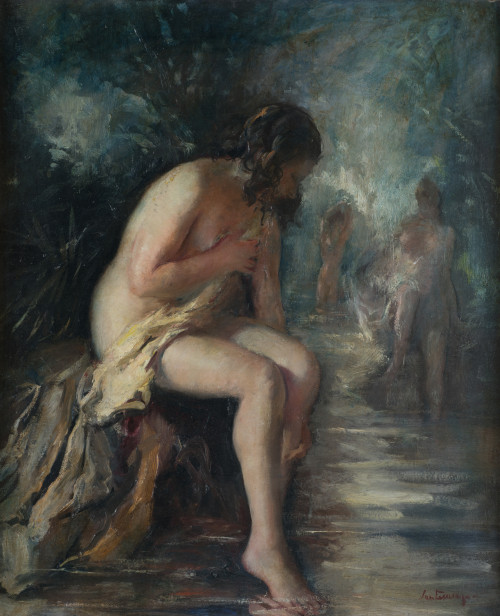 ERNESTO SANTASUSAGNA SANTACREU, "El baño", Óleo sobre lienz