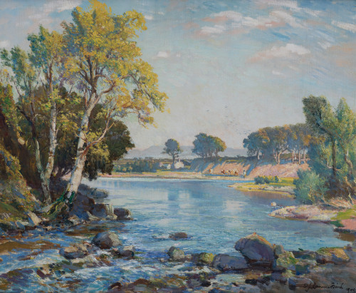 SAMUEL JOHN LAMORNA BIRCH, "Un río en Devon", 1940, Óleo so