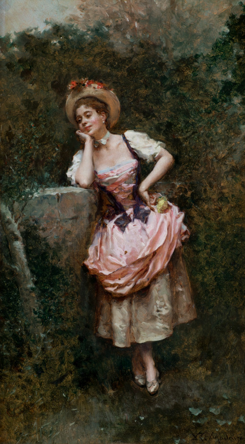 RAIMUNDO DE MADRAZO Y GARRETA, “Aline en el jardín”, Óleo s