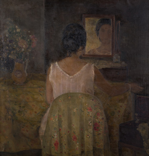 CARMEN LAFFON, "Figura con mantón verde", c. 1961, Óleo sob