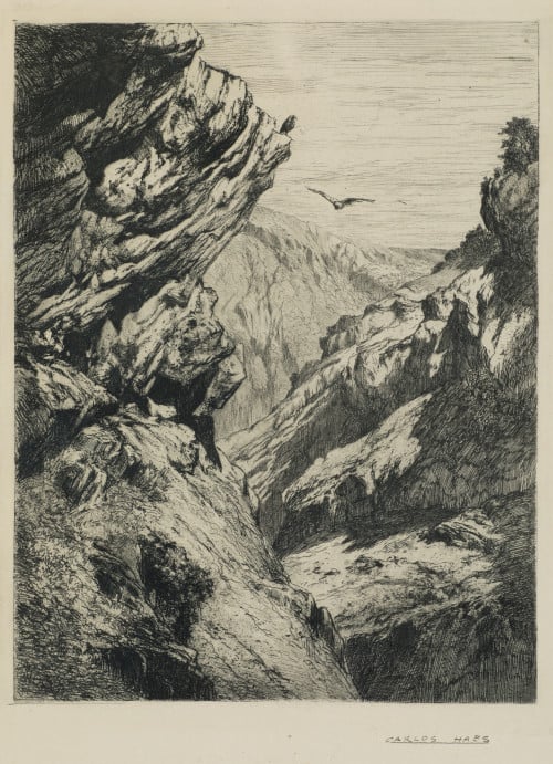 CARLOS DE HAES, "Picos de Europa", Grabado al aguafuerte.