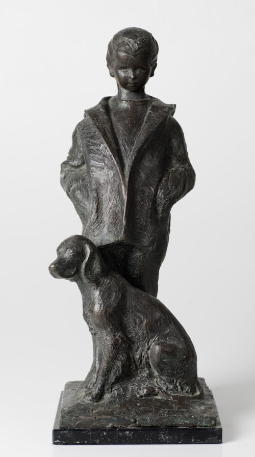 SEBASTIAN MIRANDA, "Niña con perro", Escultura de bronce