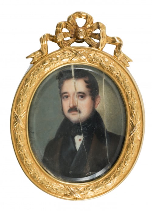 ESCUELA FRANCESA, "Retrato masculino", Miniatura