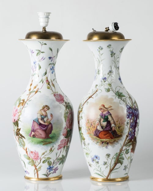 Pareja de lámparas de mesa de porcelana, Francia, pps.S.XX