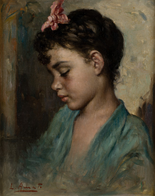 LUIGI AMATO, "Niña de perfil", Óleo sobre lienzo