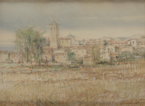 CARLOS MORAGO, "Paisaje", Tizas de colores sobre papel