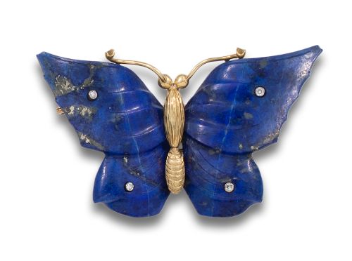 LAPISLAZULI, DIAMONDS AND YELLOW GOLD BUTTERFLY BROOCH