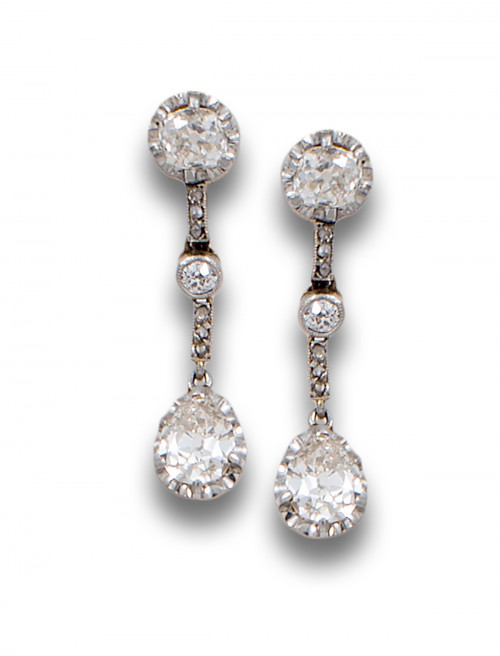 PENDIENTES BELLE ÉPOQUE DE ORO, PLATINO Y DIAMANTES