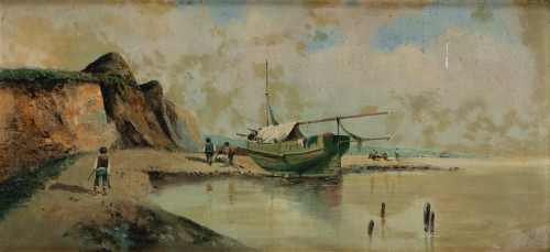 EMILIO ALVAREZ AYOM, "Barcas de pscadores en la playa", Dos