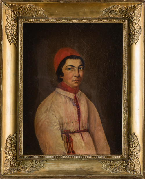  ESCUELA MEJICANA , "Retrato de clérigo", Óleo sobre lienzo