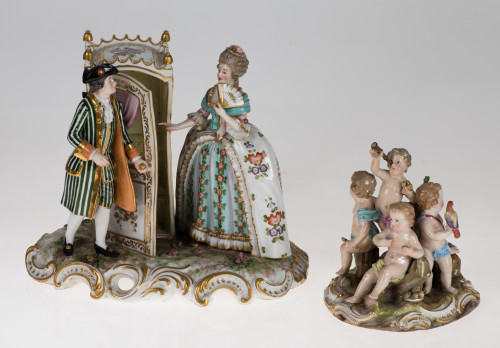 "Dama y cochero" grupo de porcelana Manufactura Bloch, Parí