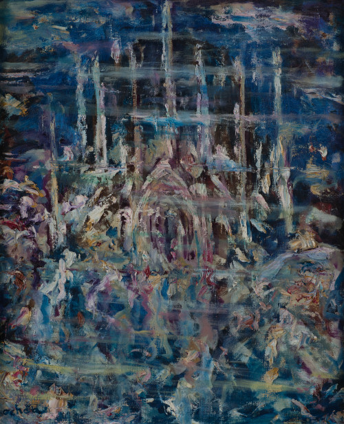 ENRIQUE ESTEVE OCHOA, "Catedral sumergida", 1975, Óleo sobr