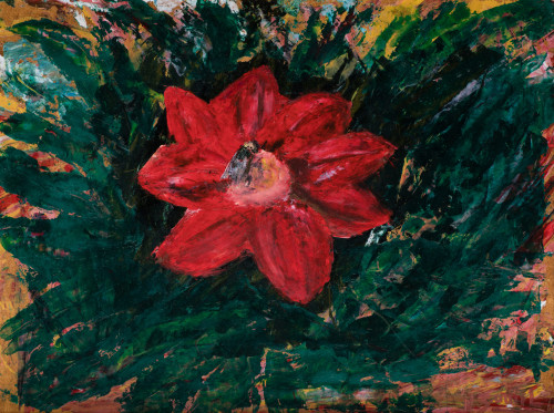 NELSON ZÚMEL, "Flor roja", Técnica mixta sobre tablex