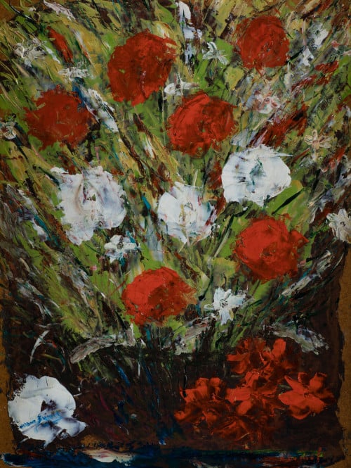 NELSON ZÚMEL, "Amapolas", Técnica mixta sobre tablex