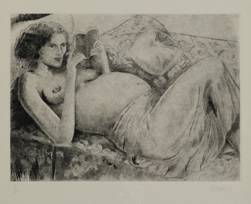 ANTONIO MUNILL, "Desnudo femenino", Grabado