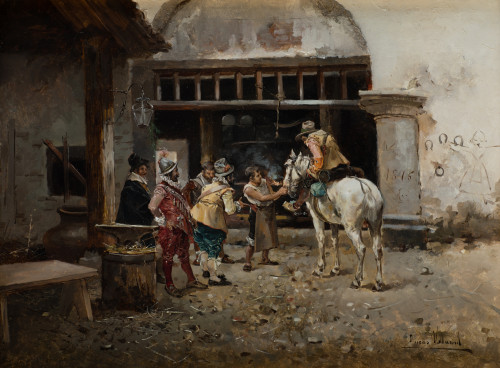 EUGENIO LUCAS VILLAAMIL, "La herrería", 1896, Óleo sobre ta