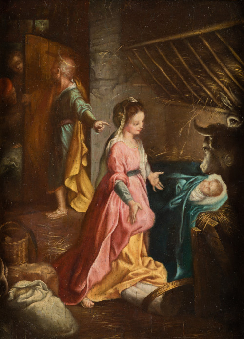  ESCUELA ITALIANA, "Natividad", Óleo sobre tabla.