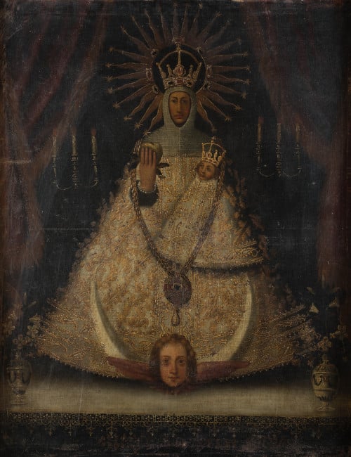 ESCUELA MADRILEÑA, "Virgen de Atocha", Óleo sobre lienzo.