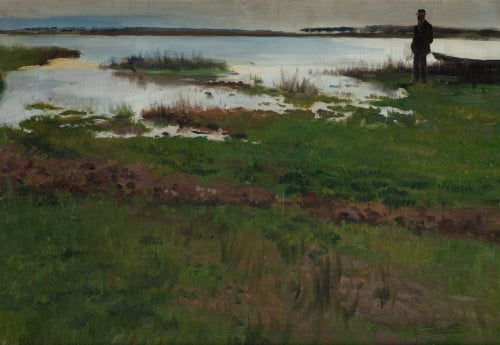 CECILIO PLA Y GALLARDO, "La laguna", Óleo sobre lienzo.