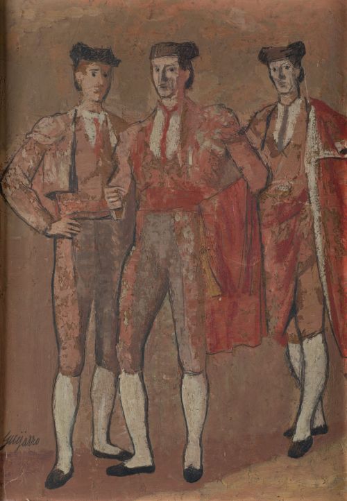 ANTONIO GUIJARRO, "Tres toreros", Óleo sobre tablex