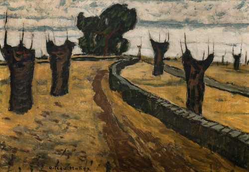 GODOFREDO ORTEGA MUÑOZ, "Paisaje", h.1949, Óleo sobre tabla