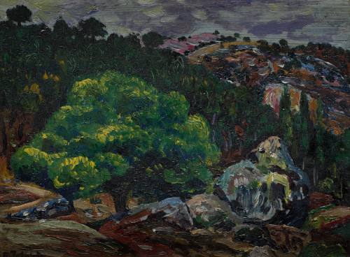 RAFAEL ZABALETA, "Paisaje", Óleo sobre cartón adherido a ta