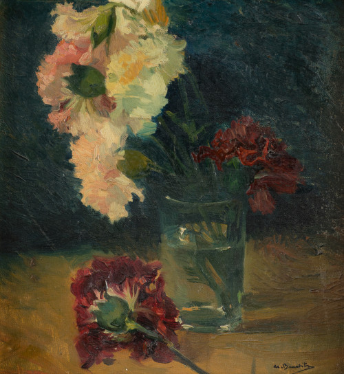 MANUEL  BENEDITO VIVES, "Vaso con flores", Óleo sobre cartó