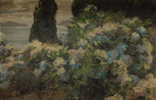 FRANCISCO PRADILLA Y ORTIZ, "Hortensias en la Ría de Vigo",