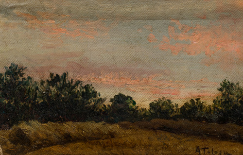 AURELIO TOLOSA ALSINA, "Paisaje al amanecer", Óleo sobre ca