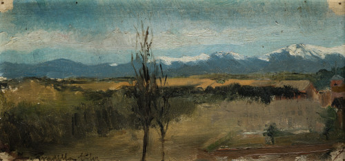 FRANCISCO PRADILLA Y ORTIZ, "Cumbres nevadas", Óleo sobre t