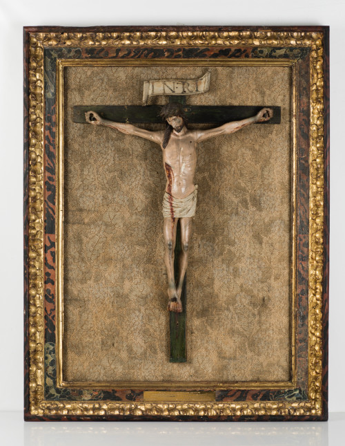 Talla cristo crucificado en marco barroco