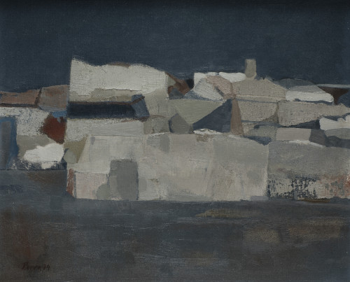 ISIDRO PARRA MOLINA, "Pueblo", 1974, Óleo sobre lienzo