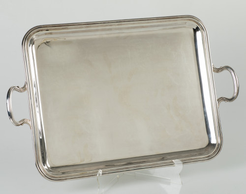 Bandeja rectangular con asas de plata Italiana, platero Ang