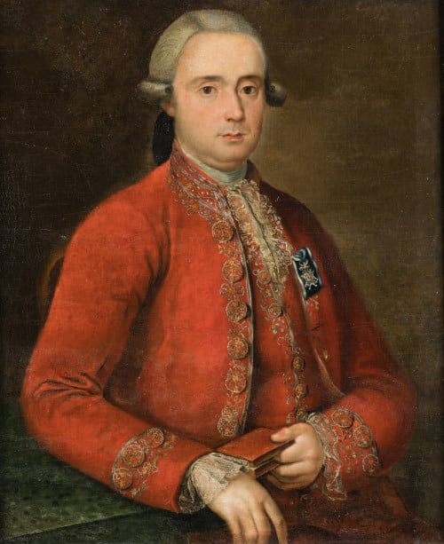 ESCUELA ESPAÑOLA , "Retrato de caballero con casaca roja", 