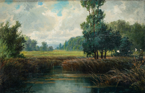 ANÓNIMO, "Campo Leiria, Portugal", 1915, Óleo sobre lienzo