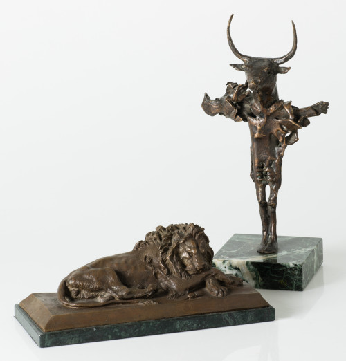 VENANCIO VALLMITJANA, "El león y el ratón", Escultura de br