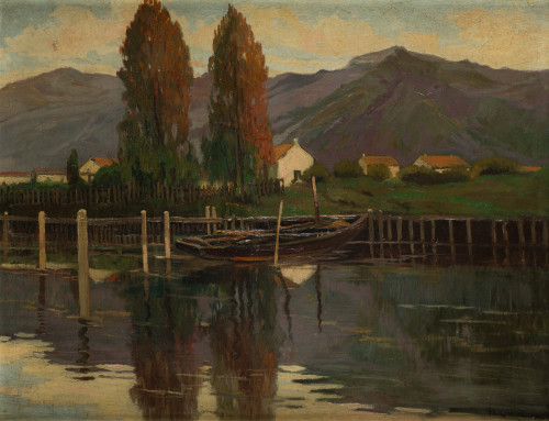 IVAN IVANOVITCH KOWALSKY, "Paisaje con casas junto a un lag