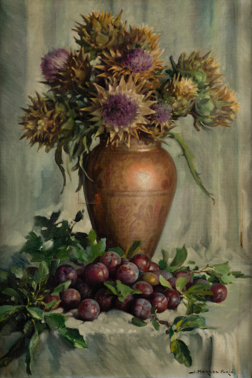 JOSÉ MARCED FURIO, "Jarrón con girasoles", Óleo sobre lienzo