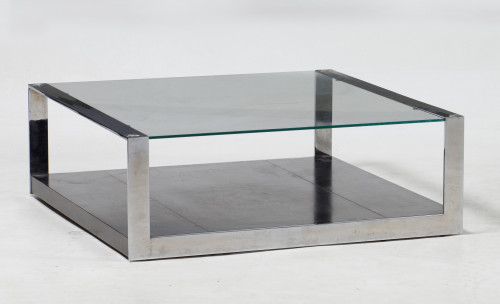 Steel, glass and wood coffee table, 20th century